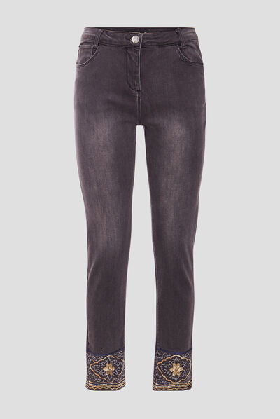 Jean ajusté avec sequins denim gris femme