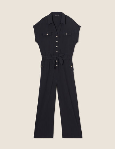 Combinaison pantalon ceinturée noir femme