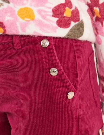 Pantalon large velours c&ocirc;tel&eacute; rouge fonc&eacute; femme