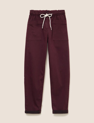 Pantalon coupe droite à coulisse bordeaux femme