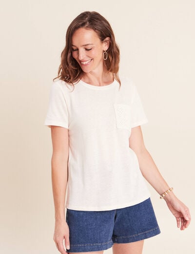 T-shirt col rond manches courtes ecru femme