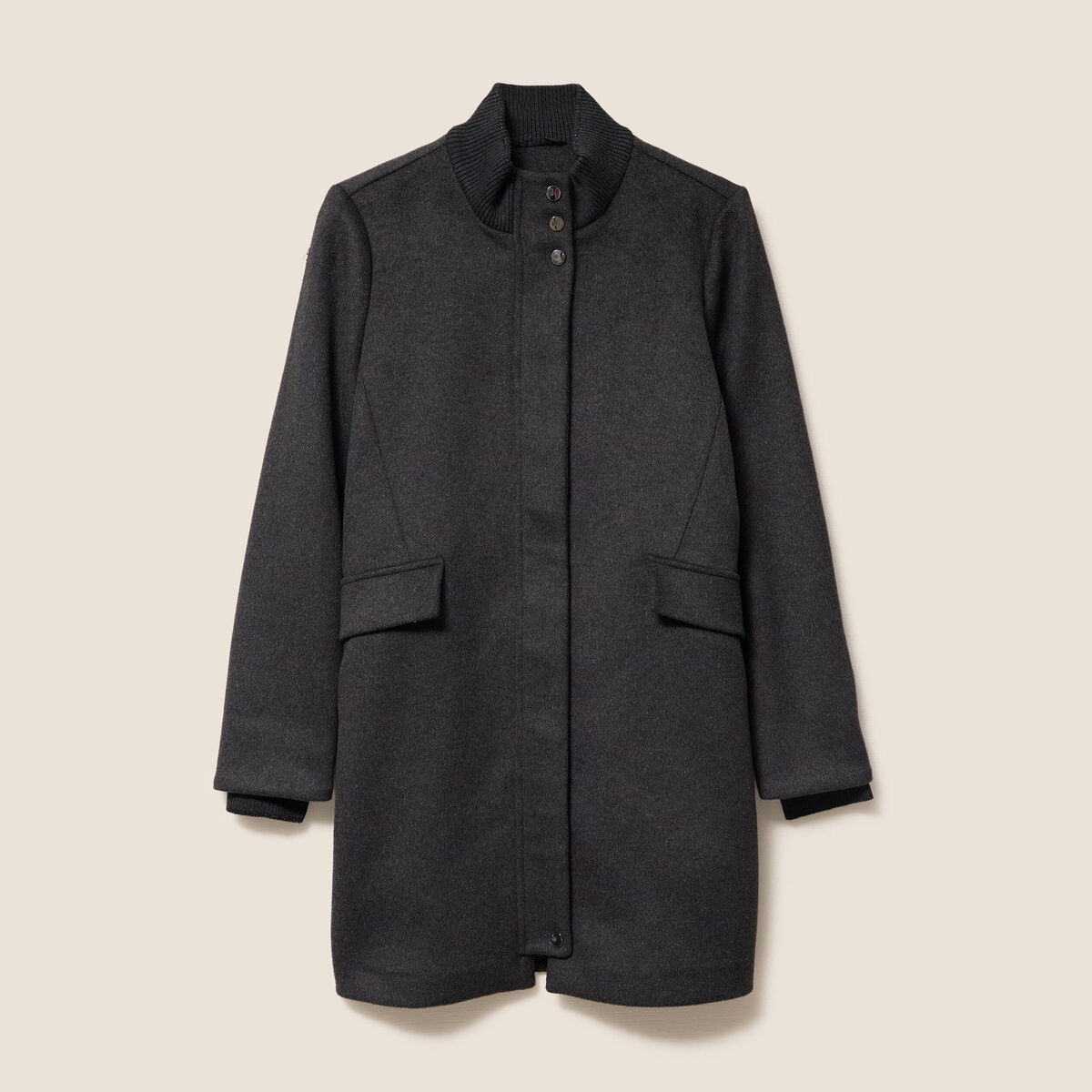 Manteau col montant doubl&eacute; gris fonc&eacute; femme