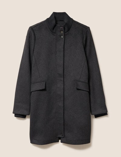 Manteau col montant doubl&eacute; gris fonc&eacute; femme