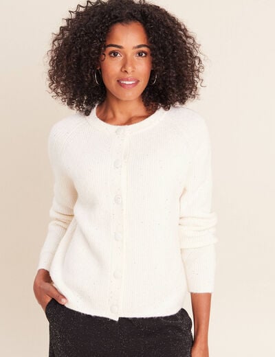 Cardigan col rond &agrave; sequins ecru femme