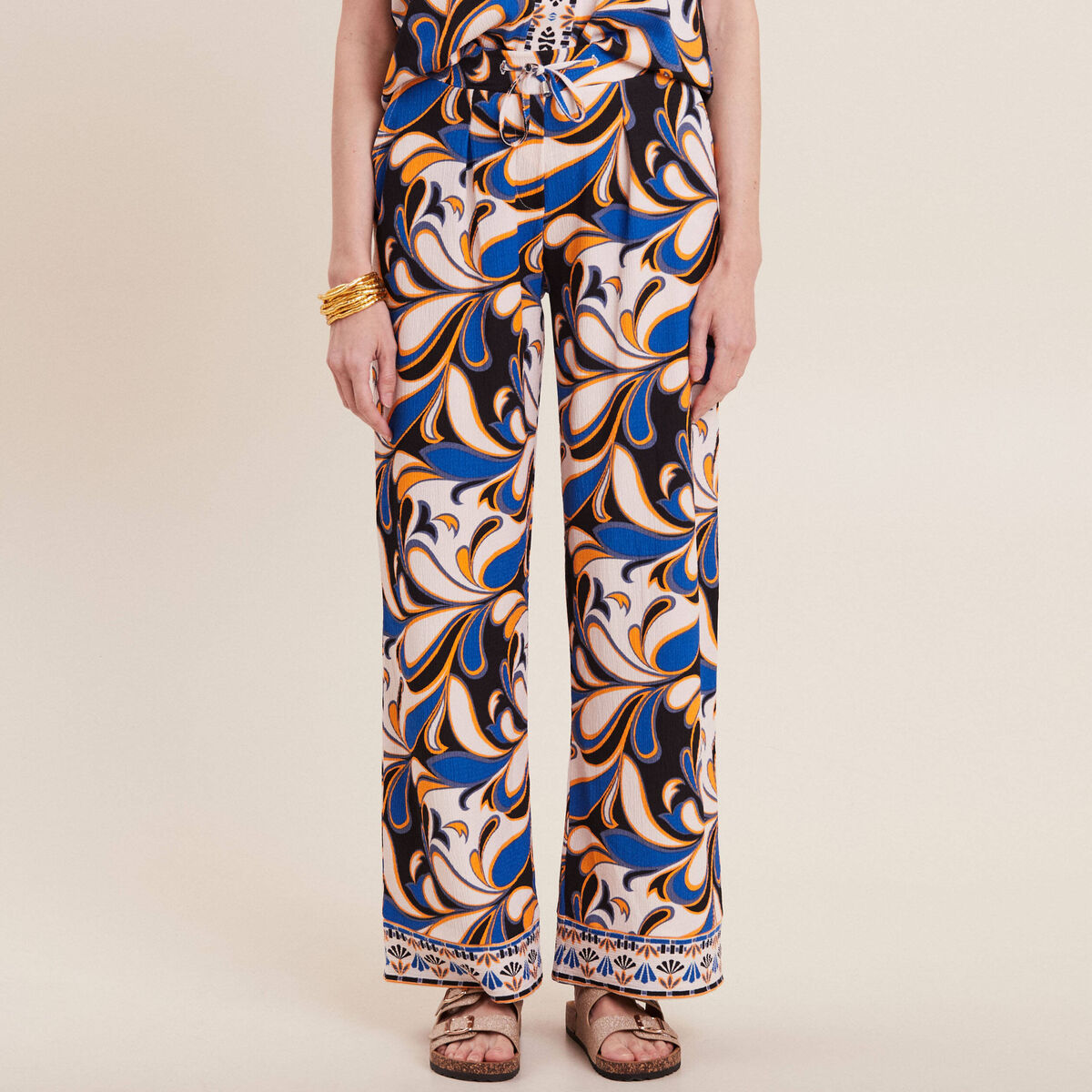 Pantalon large &agrave; coulisse bleu femme