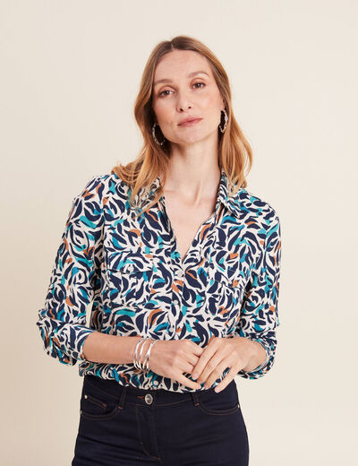 Chemise manches longues bleu canard femme