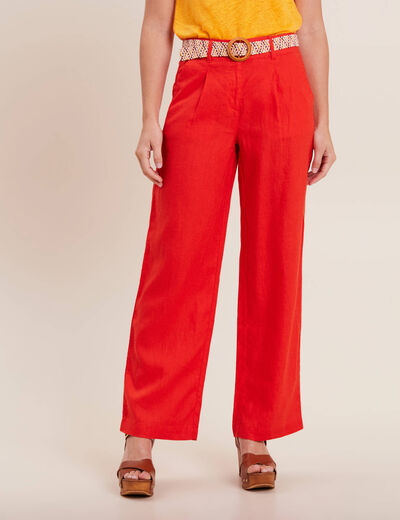 Pantalon large ceinturé orange femme