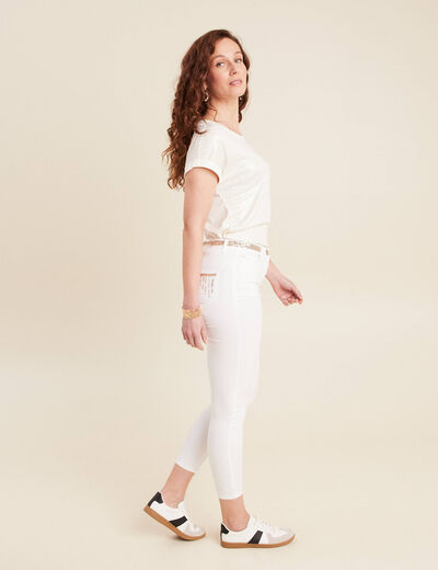 Pantalon ajusté sequins blanc femme