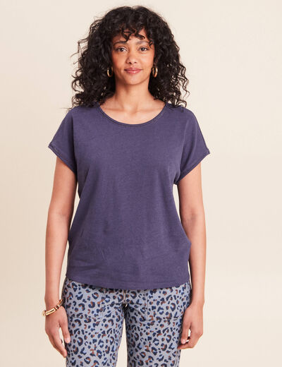 T-shirt col rond manches courtes bleu marine femme
