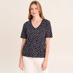 T-shirt droit col v manches courtes noir femme