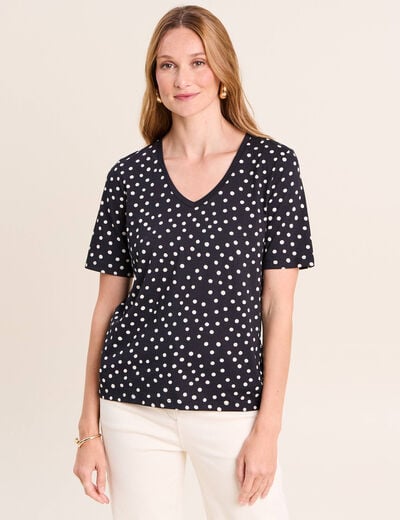 T-shirt droit col v manches courtes noir femme