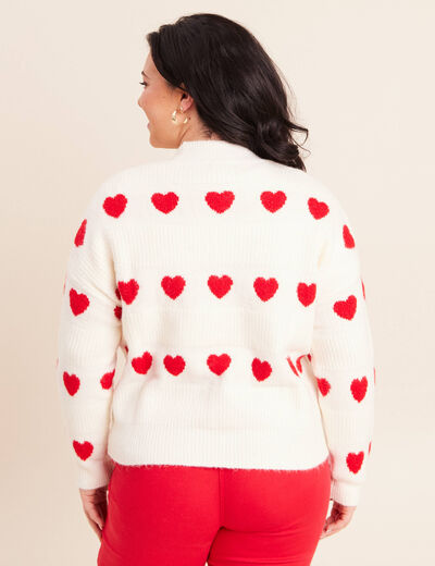 Pull col rond manches longues rouge femme