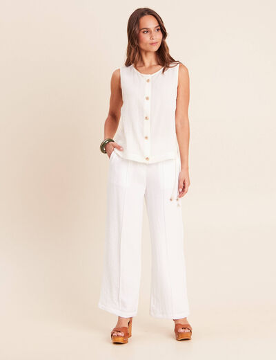 Blouse sans manches fluide ecru femme