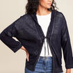 Gilet droit mi-long à capuche bleu marine femme