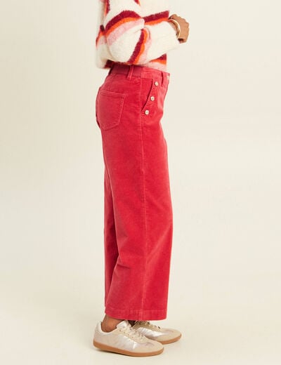 Pantalon large velours c&ocirc;tel&eacute; rouge femme