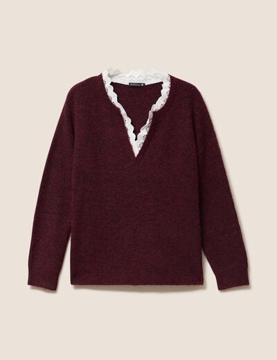Pull bi-mati&egrave;re col tunisien bordeaux femme