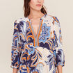 Robe courte &eacute;vas&eacute;e col v manches 3/4 bleu femme