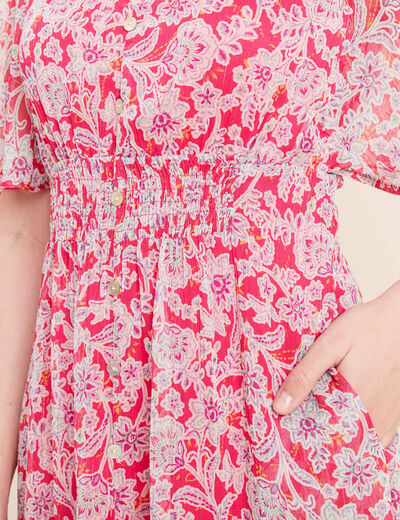 Robe longue &eacute;vas&eacute;e col v manches coudes rose femme