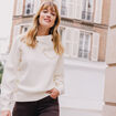 Pull droit col montant manches longues ecru femme