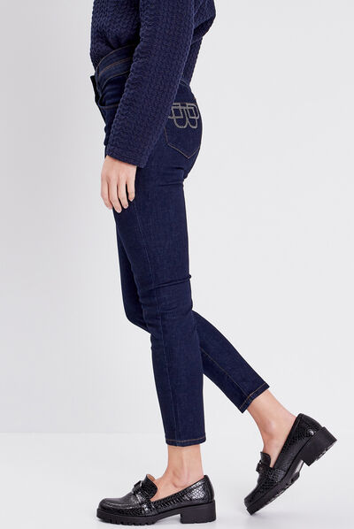 Jean ajusté avec clous denim brut femme