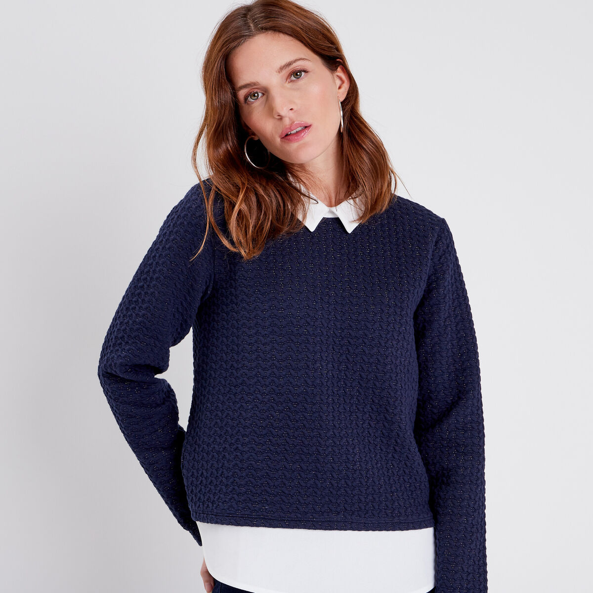 T-shirt manches longues bleu fonc&eacute; femme
