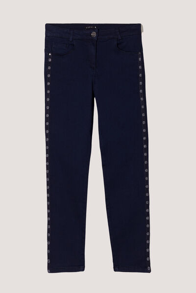 Jean ajusté 7/8ème avec bandes denim brut femme
