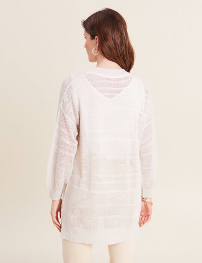 Gilet ajouré manches 3/4 ecru femme