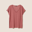 T-shirt col v manches courtes aspect lin vieux rose femme