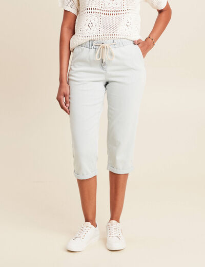 Pantalon jogpant 7/8ème en coton denim bleach femme
