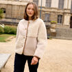 Manteau manches longues fausse fourrure ecru femme