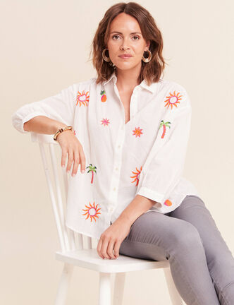 Chemise ample manches 3/4 col chemise ecru femme