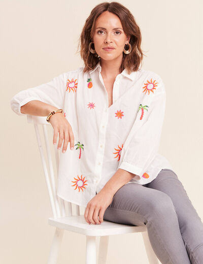 Chemise ample manches 3/4 col chemise ecru femme