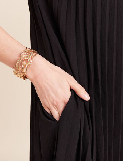 Robe courte &eacute;vas&eacute;e pliss&eacute;e col rond noir femme