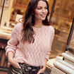Pull manches longues ajouré vieux rose femme