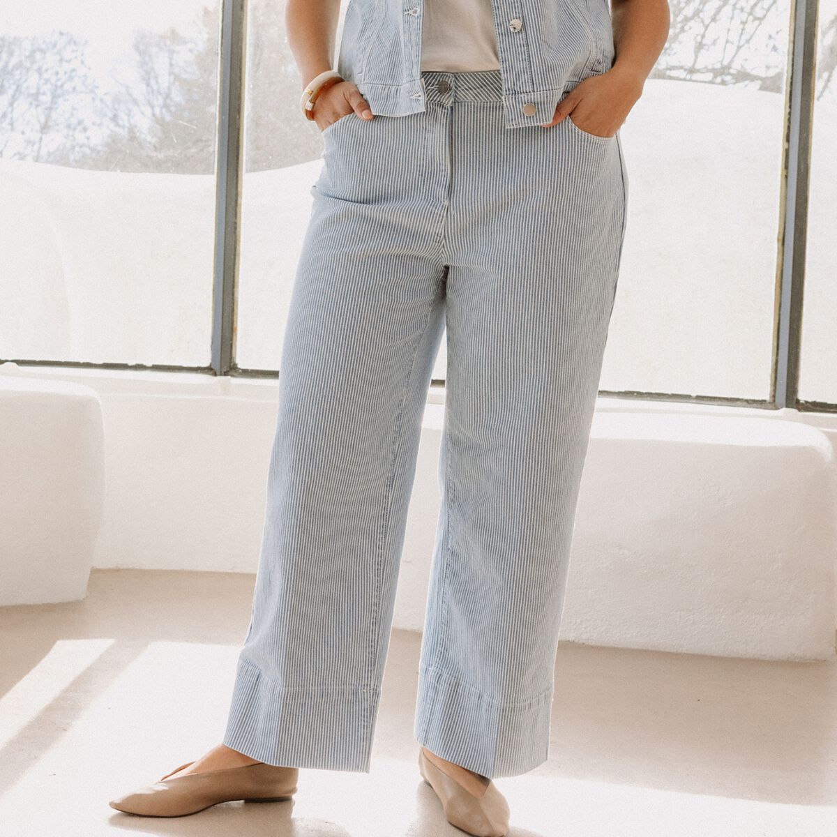 Jean coupe large 7/8&egrave;me bleu femme