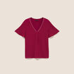 T-shirt bi-mati&egrave;re manches courtes rouge fonc&eacute; femme