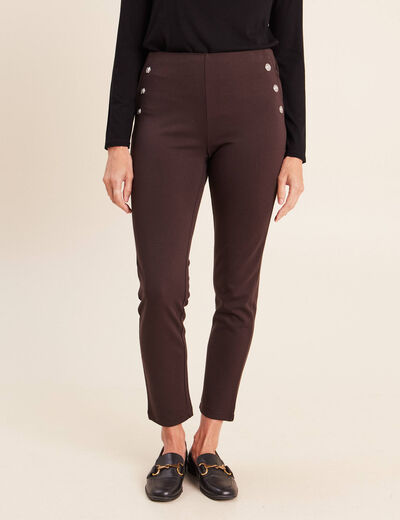 Legging 7/8&egrave;me taille bascul&eacute;e en maille marron fonc&eacute; femme