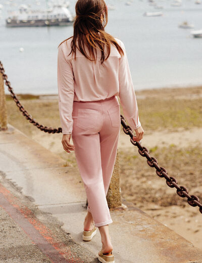 Pantalon coupe mom 7/8&egrave;me rose pastel femme