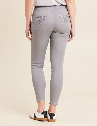 Pantalon ajusté sequins denim gris clair femme