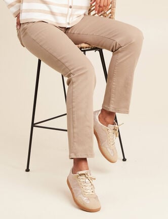 Pantalon magique L'Unique effet brillant taupe femme