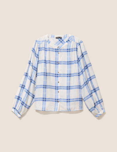 Chemise ample col rond manches longues bleu femme