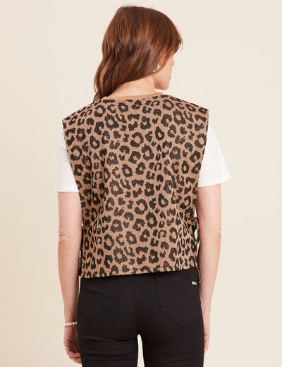 Pull 2 en 1 manches courtes marron femme