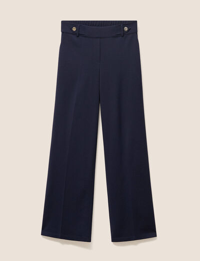 Pantalon taille haute bleu fonc&eacute; femme