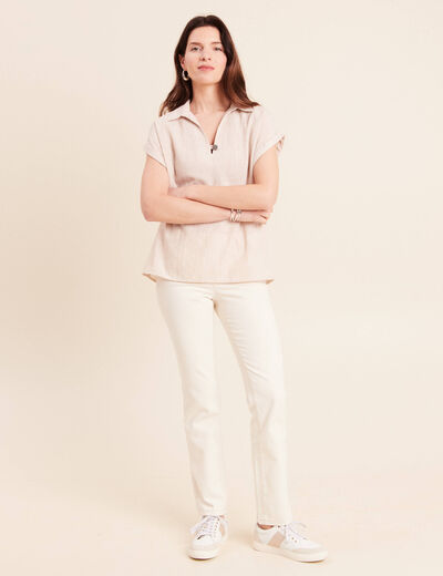 Blouse manches courtes fluide beige femme