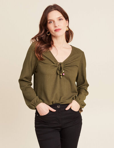 Blouse manches longues vert olive femme