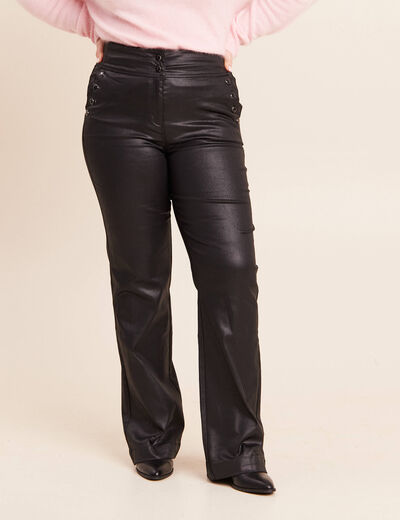Pantalon bootcut enduit taille haute noir femme