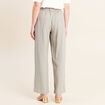 Pantalon large taille haute aspect lin vert clair femme