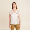 T-shirt droit col V manches courtes ecru femme