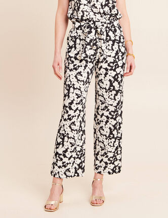 Pantalon coupe large 7/8&egrave;me taille haute noir femme