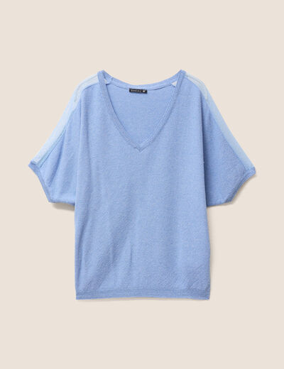 Pull manches courtes plumetis bleu ciel femme